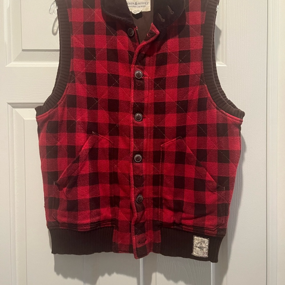 DENIM & SUPPLY | Men’s Size m-l (tbd) Red and brown Plaid quilted Vest